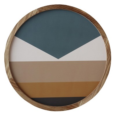 VIP Wood 18 in. Blue Round Framed Abstract Wall Art