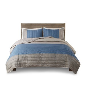 Gracie Mills Fritz Modern Chic 3-Piece Microfiber Quilt Set with Printed Color Blocking - 1 of 4