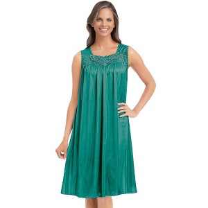 Collections Etc Beautiful Lace Trim Silky Tricot Sleeveless Nightgown - 1 of 3