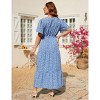 BLUEMING Plus Size Womens Dresses Floral Surplice A-Line Maxi Dress Waist Belted Floral Maxi Dress Wasit Tie Bell Sleeve Dress - 2 of 4