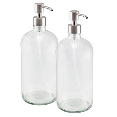 Cornucopia Brands 32oz Glass Pump Bottles w/ Stainless Steel Pumps, 2pk; Soap / Lotion Dispensers