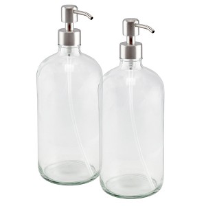 Cornucopia Brands 32oz Glass Pump Bottles w/ Stainless Steel Pumps, 2pk; Soap / Lotion Dispensers - 1 of 4