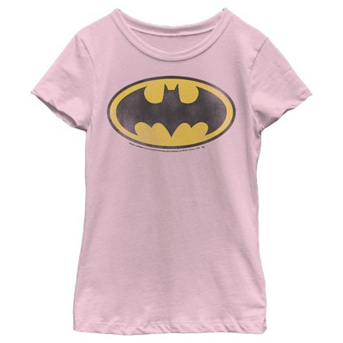 Girl's Batman Distressed Bat Logo T-shirt - Light Pink - X Small : Target