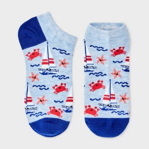 Women's Nautical Low Cut Socks - Blue 4-10: Recycled Polyester, Knit, Banded Cuff - 1 of 3