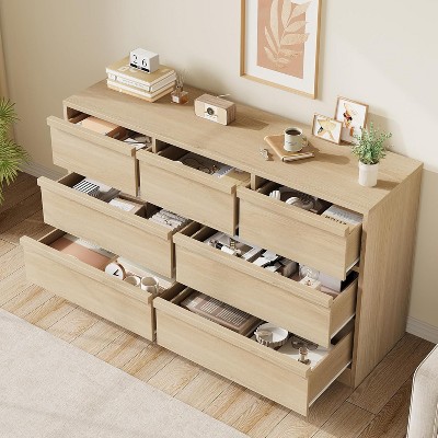 6 Drawer Dresser, 46.7" Wide Modern Double Dresser Organizer, Wooden Chest of Drawers, with Concave Handles, Large Storage, for Living Room
