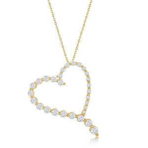 Bella Silver Sterling Silver Round Graduating CZ Heart 18" Pendant Necklace - Gold Plated - Gold - 1 of 2