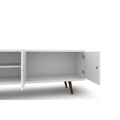 White Mid-Century Modern TV Stand with Cabinet and Shelves