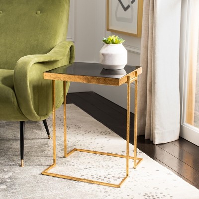 Transitional Greek Key 15'' Gold and Black Metal Side Table