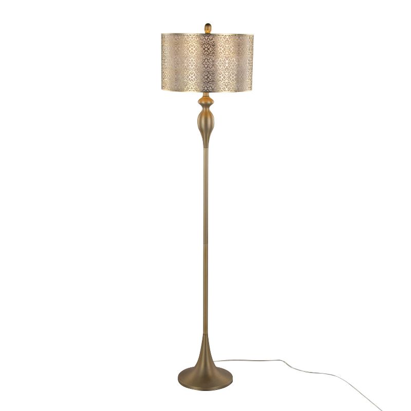 LumiSource Ashland 63&#34; Contemporary Metal Floor Lamp in Gold Metal with Laser Cut Metal and Off-White Linen Shade from Grandview Gallery, 2 of 6