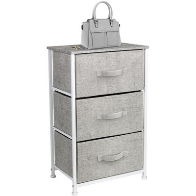 Sorbus 3-Drawer Steel Frame Nightstand with Wood Top - Gray