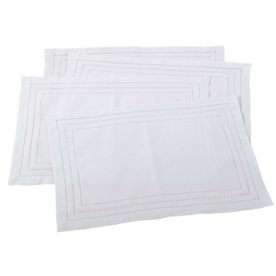 Saro Lifestyle Linen Hemstitch Placemat, 14"x20" Oblong, White (Set of 4)