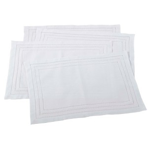 Saro Lifestyle Linen Hemstitch Placemat, 14"x20" Oblong, White (Set of 4) - 1 of 3