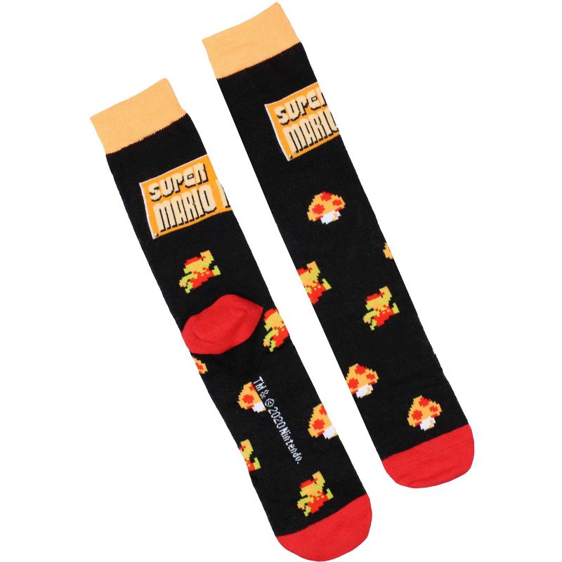 Nintendo Super Mario Bros. Socks Men's Retro NES Video Game 3 Pack Crew Socks Black, 3 of 5