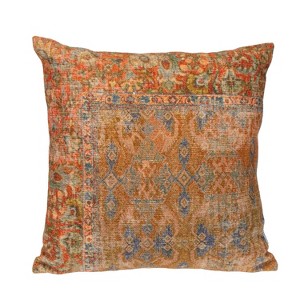 HomeRoots 18" Blue and Pink Damask Cotton Throw Pillow - 1 of 4