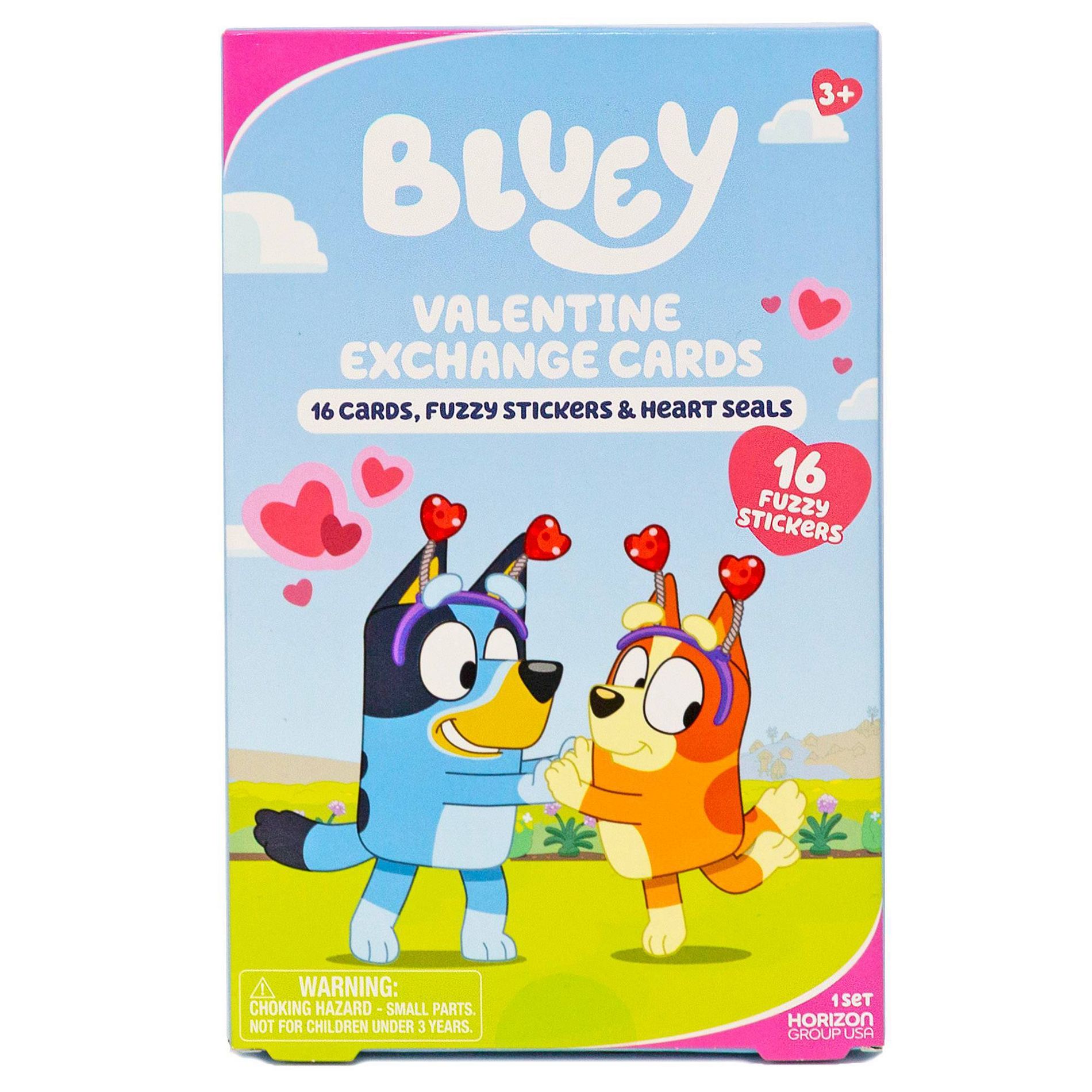 Bluey 16ct Fuzzy Stickers and Valentine's Day Cards