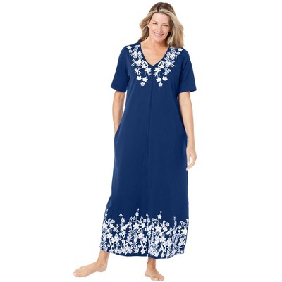Dreams & Co. Women's Plus Size Knit Zip Long Lounger - 3x, Blue : Target