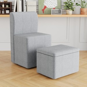 Modern Dining Chair with Movable Storage Ottoman, Linen-Upholstered Side Chair for Kitchen, Dining Room, Home Office, or Study Area–The Pop Home - 1 of 4