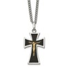 Chisel Stainless Steel with 14K Gold Accent with Black Enamel Crucifix Pendant on a 24" Curb Chain Necklace - 2 of 4