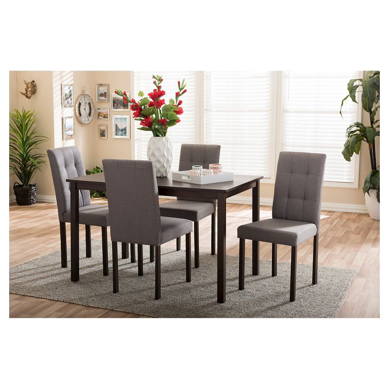 5pc Andrew Modern and Contemporary Fabric Upholstered Grid Tufting Dining Set Dark Brown/Gray - Baxton Studio, 3 of 5