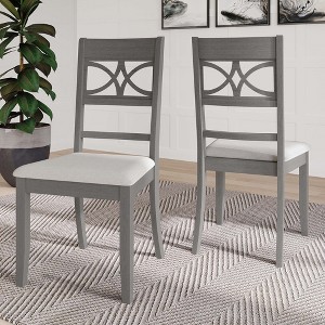ChaletPosh Wooden Dining Chair With Warm Grey Cover (Set of 2) - 1 of 4