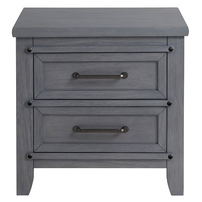 Ash Gray Solid Wood 2-Drawer Nightstand
