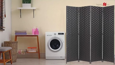 Beige 3-Panel Bamboo Woven Folding Room Divider