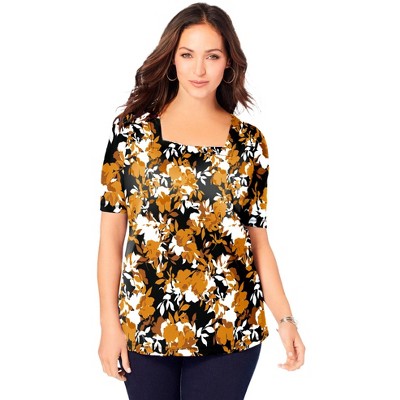Jessica London Women's Plus Size Stretch Cotton Square Neck Tee