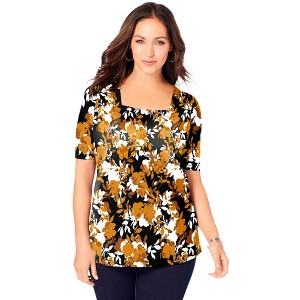 Jessica London Women's Plus Size Stretch Cotton Square Neck Tee - 1 of 4
