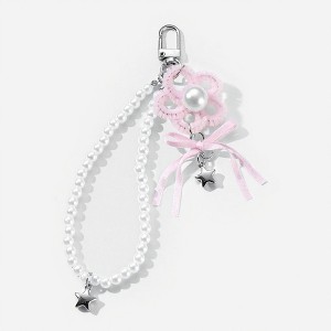 Anna-Kaci Pearl Beaded Keychain with Ribbon Bow and Star Charms - 1 of 4