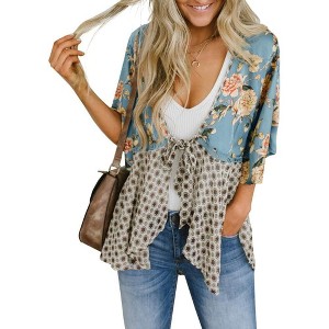 Imily Bela Women Floral with Ruffle Sleeves Loose Fit Lightweight Cover Up - 1 of 4
