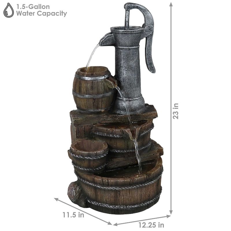 Sunnydaze 23"H Electric Polyresin Cozy Farmhouse Pump and Tiered Barrels Outdoor Water Fountain with LED Lights, 6 of 14