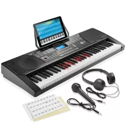 Ashthorpe 61-Key Digital Electronic Keyboard Piano with Full-Size Light Up Keys for Beginners with Headphones and Microphone
