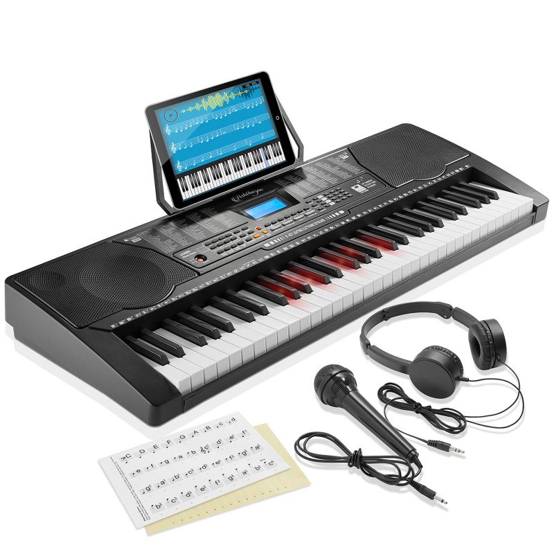Ashthorpe 61-Key Digital Electronic Keyboard Piano with Full-Size Light Up Keys for Beginners with Headphones and Microphone, 1 of 8