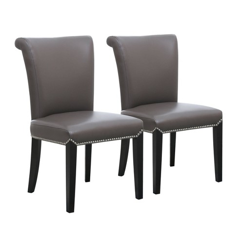 Set Of 2 Aurora Leather Dining Chairs, Gray Leather Chairs