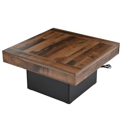 PDTEND 31.4 in. Farmhouse Coffee Table with 2 USB Ports and Outlets and LED Light
