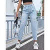 Women's High Waist Ripped Jeans Straight Leg Ankle Length Button Fasten Denim Trousers With Side Pocket - 4 of 4