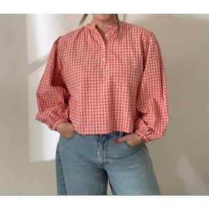 Women's Ismery Gingham Cotton Buttoned Top - FRNCH - 1 of 4