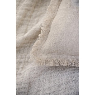 Beige Fringe So Soft Linen Pillow with Down Alternative Insert