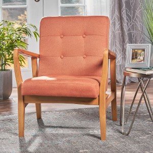 Modern Accent Chair with Tufted Back and Birch Wood Legs, Upholstered Sofa Chair for Living Room, Bedroom Arm Chair -Christopher Knight Home - 1 of 4