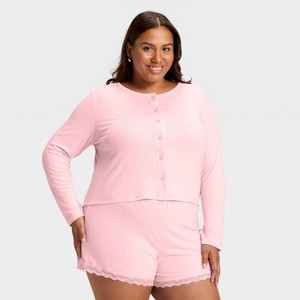 Women's Variegated Ribbed Pajama Cardigan - Auden™ - 1 of 3