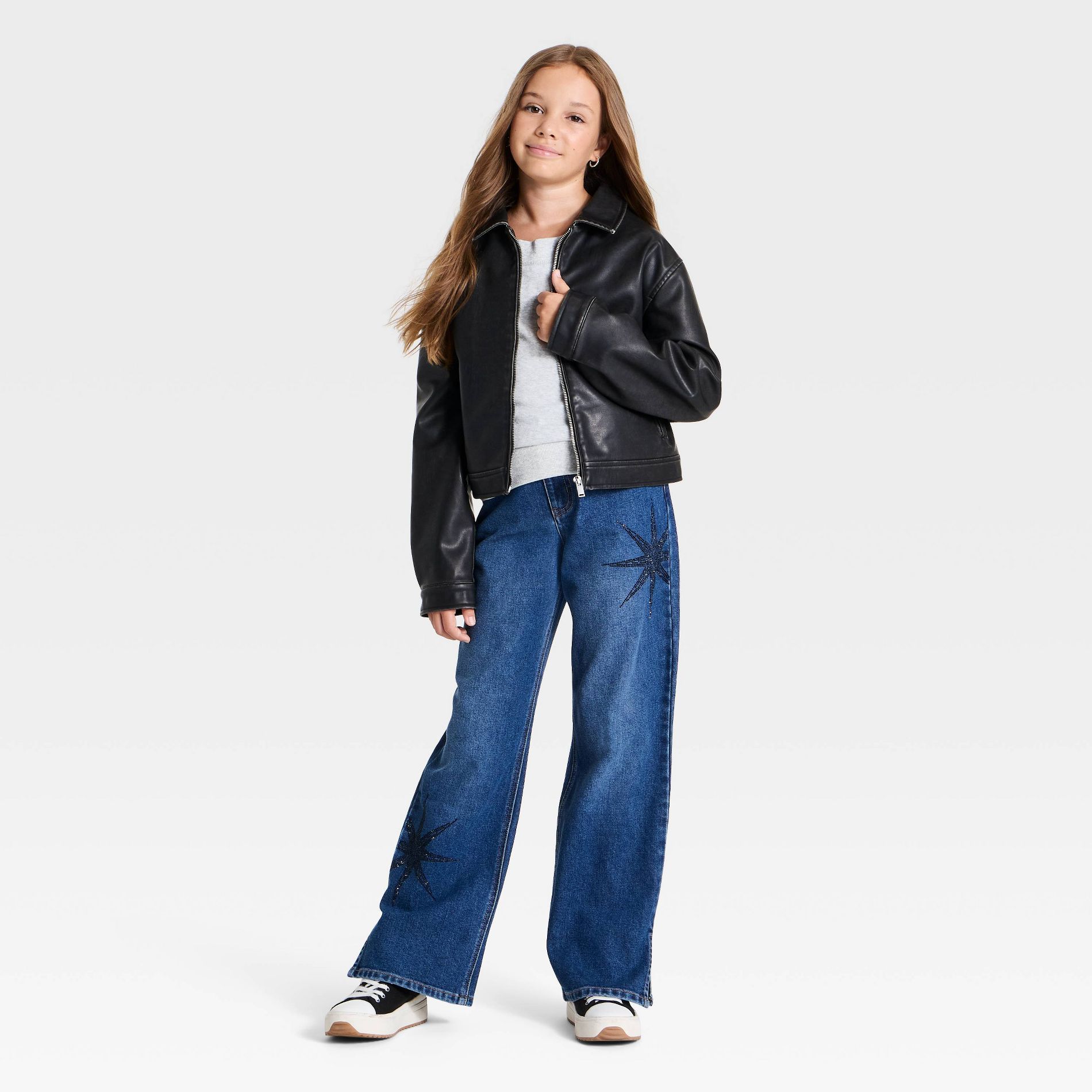 Girls' High-Rise Straight Denim Jeans - art class™ Blue Denim