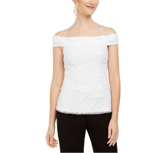 Adrianna Papell Womens Sequin Off the Shoulder Blouse, White, 6 - 1 of 1
