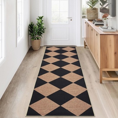 Geometric Checkered Easy Jute Area Rug Indoor Outdoor Rug Washable Non-Slip Rugs for Living Room Bedroom Patio
