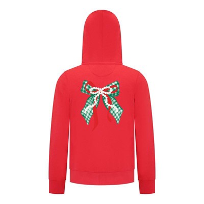 Everyday Kids Christmas Collection Green Gingham Pearl Bow Girls Zip Up Hoodie – Holiday Sweatshirt - Red