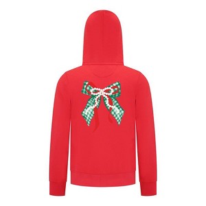 Everyday Kids Christmas Collection Green Gingham Pearl Bow Girls Zip Up Hoodie – Holiday Sweatshirt - Red - 1 of 1