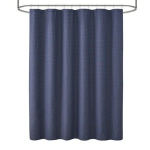 LunaLulinlk Blue Check Fabric Shower Curtain - 1 of 4