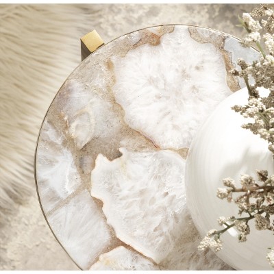 Round White Marble and Gold Metal Drink Table