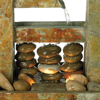 Zigzag Brown Slate Zen Tabletop Water Fountain with Light