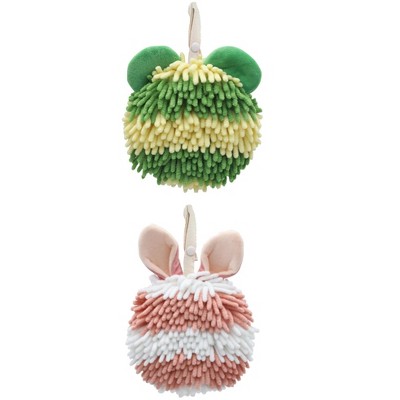 REGALWOVEN Cute Cartoon Soft Absorbent Fluffy Chenille Ball Hand Towels 2 Pcs