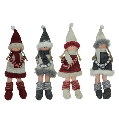 Northlight 4ct Red and Gray Girls with Scarves Christmas Doll Ornaments 12"